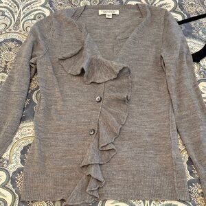 Banana Republic Gray Ruffle V-Neck Sweater